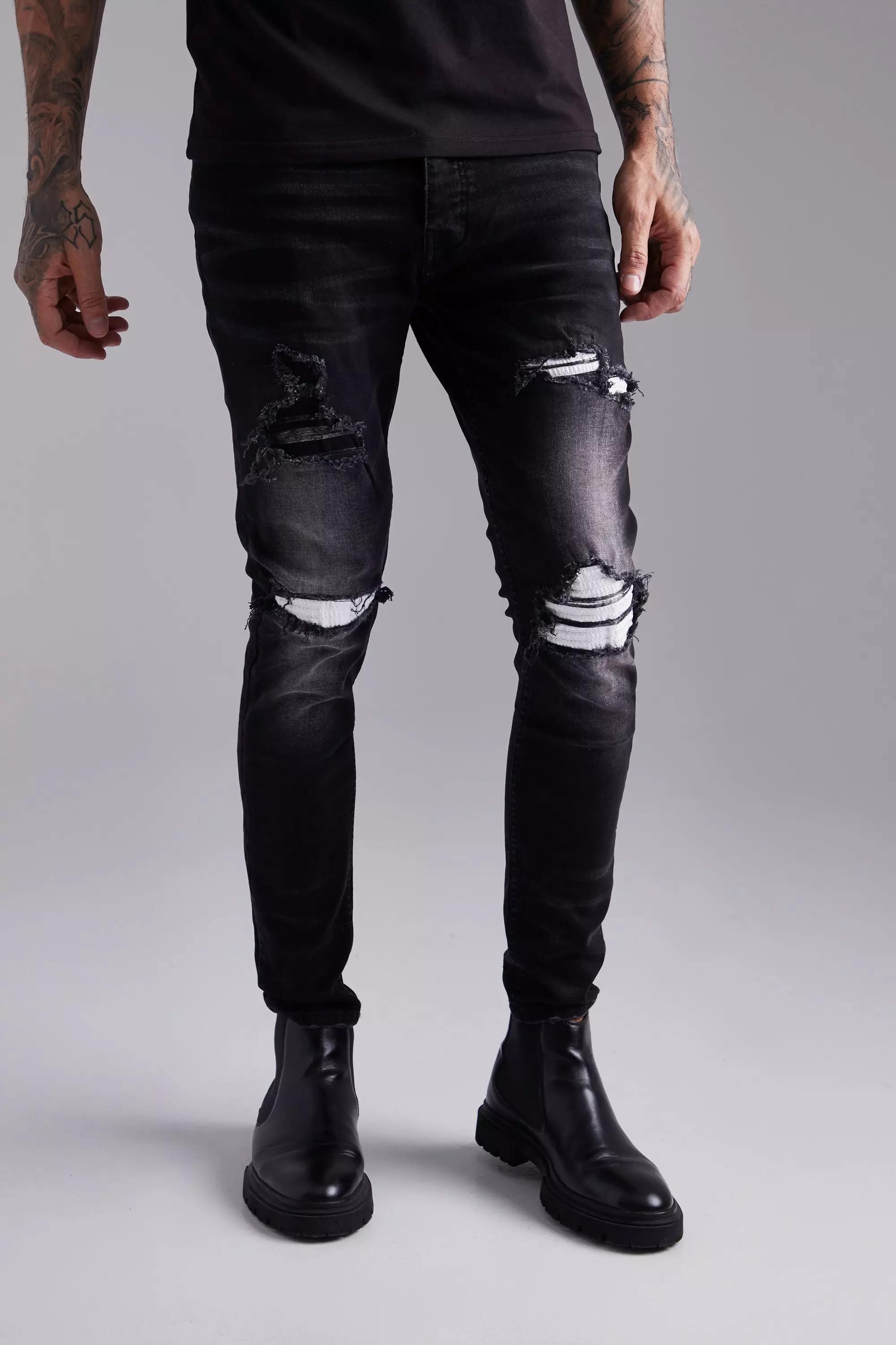 Skinny Rip Repair Paint Splatter Jeans